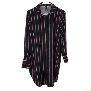 Elli White Snap Front Tunic Length Blouse Striped